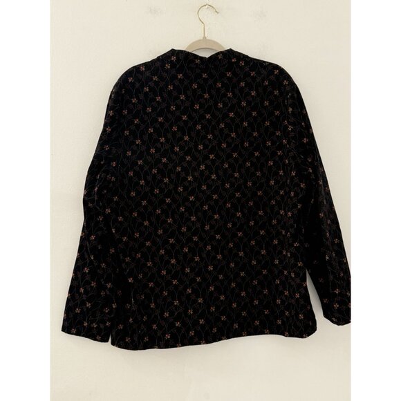 Flax Women's Black Floral print Corduroy Button Down Top Size Medium Bohemian - Picture 2 of 5